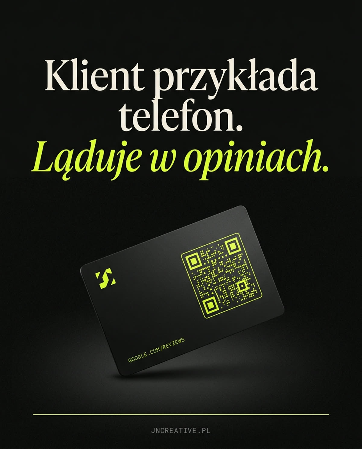 Grafika reklamowa karty NFC z kodem QR do opinii Google