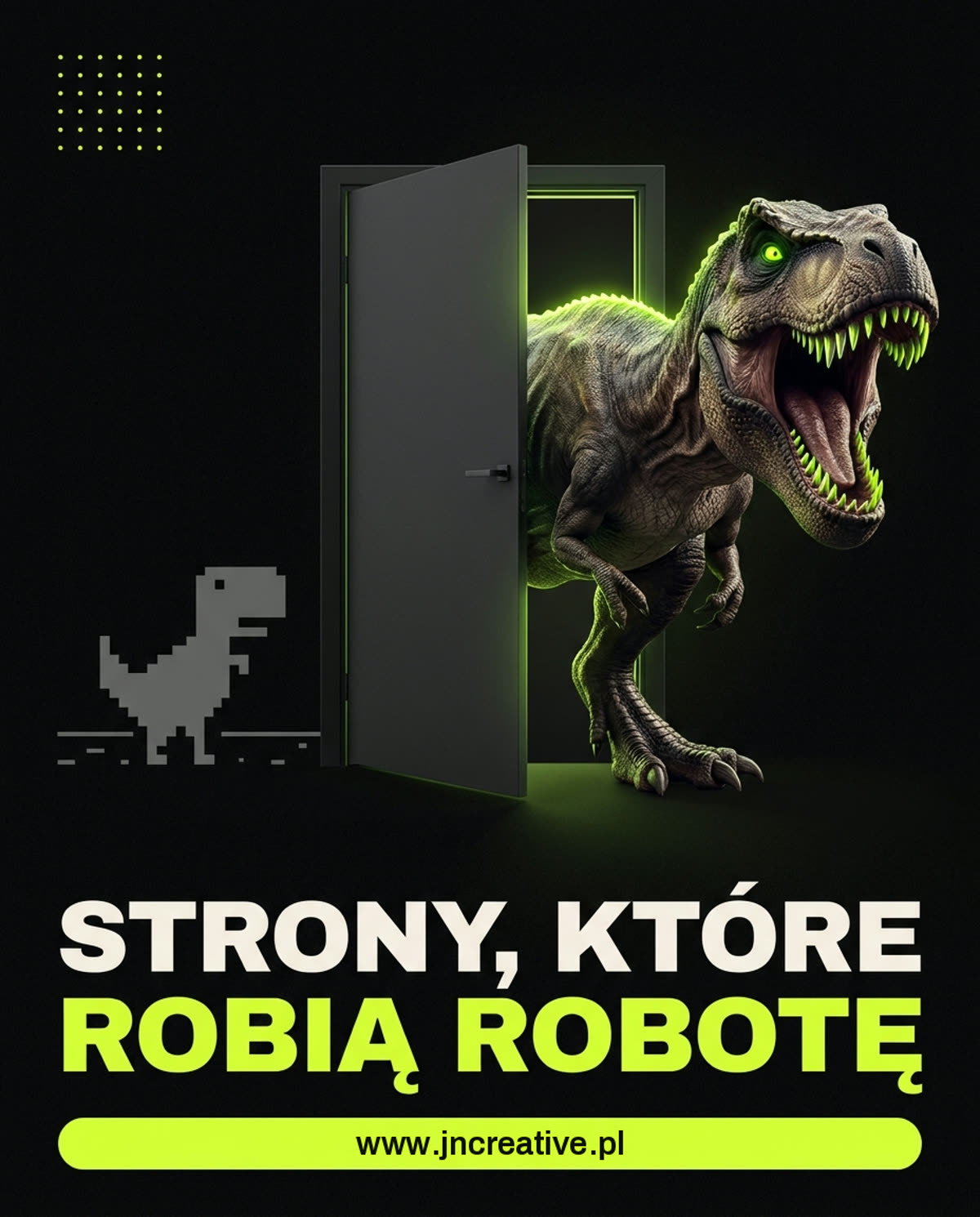 Grafika reklamowa z dinozaurem - strony, które robią robotę