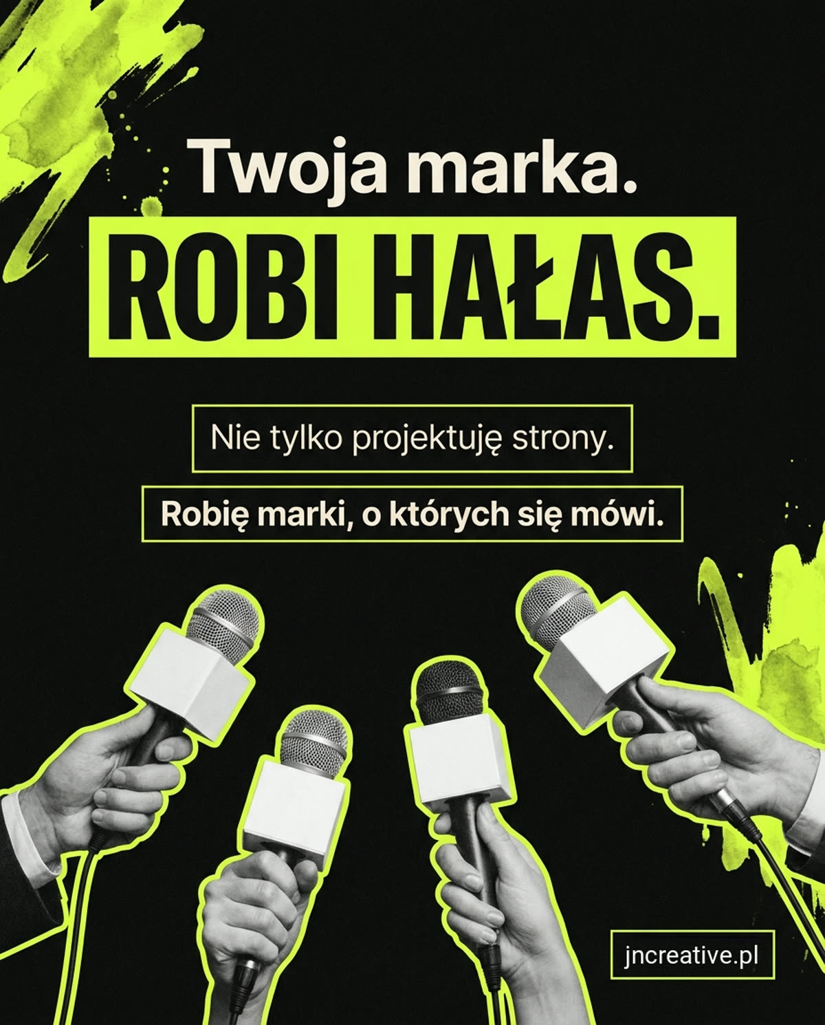 Grafika reklamowa z mikrofonami - twoja marka robi hałas