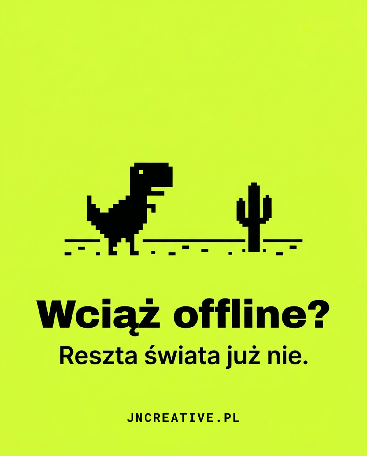 Grafika reklamowa z dinozaurem offline na limonkowym tle